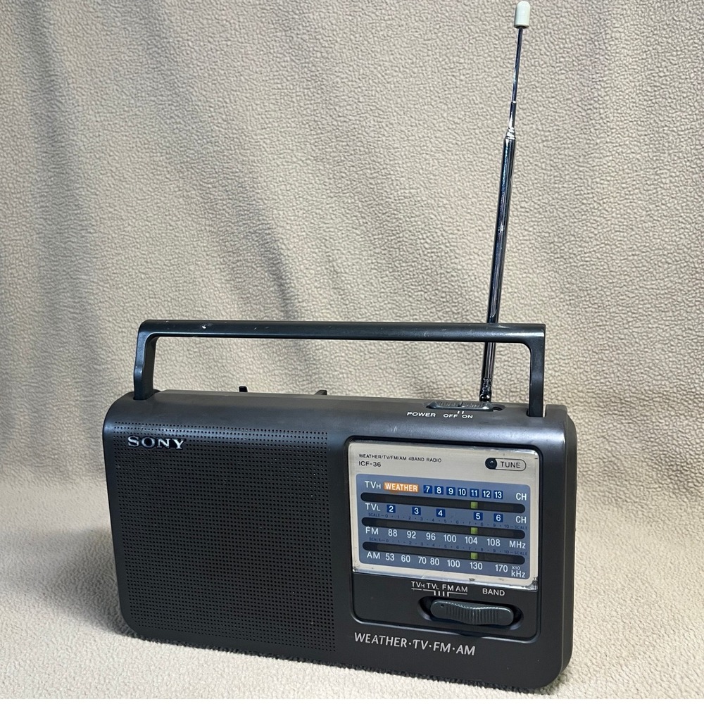 Sony ICF-36 Portable 4-Band Radio Weather TV FM AM Black Analog Battery AC Power